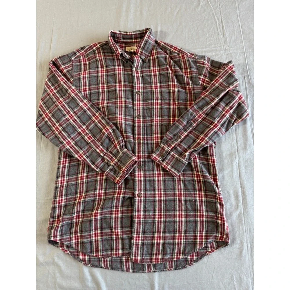 VINTAGE J. Crew Flannel Shirt Mens Medium Oarsman Red Gray Plaid Preppy‎ 90s
